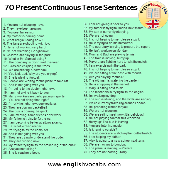 70 Present Continuous Tense Example Sentences