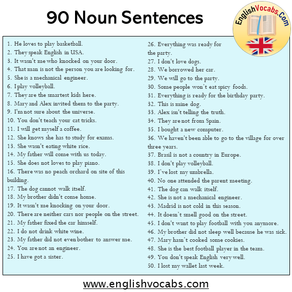 90 Noun Sentences Examples