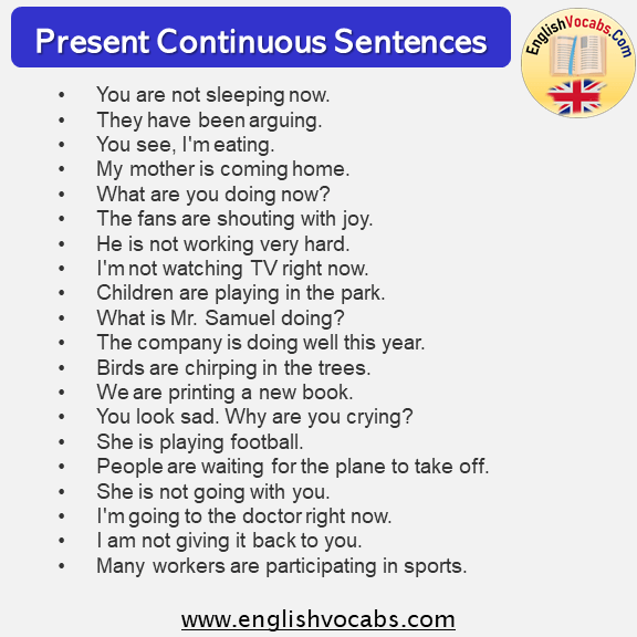 100 Present Continuous Tense Example Sentences